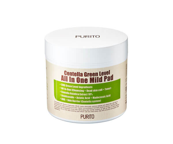 Увлажняющие пэды с центеллой для очищения кожи Purito Centella Green Level All In One Mild Pad