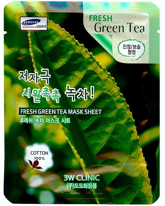 3W Clinic Тканевая маска с экстрактом зелёного чая, 23 мл