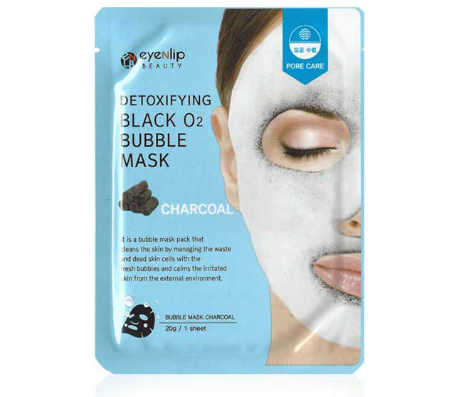 Eyenlip Тканевая маска очищающая пузырьковая с древесным углем -  Detoxifying Black O2 Bubble Mask Charcoal 20 гр