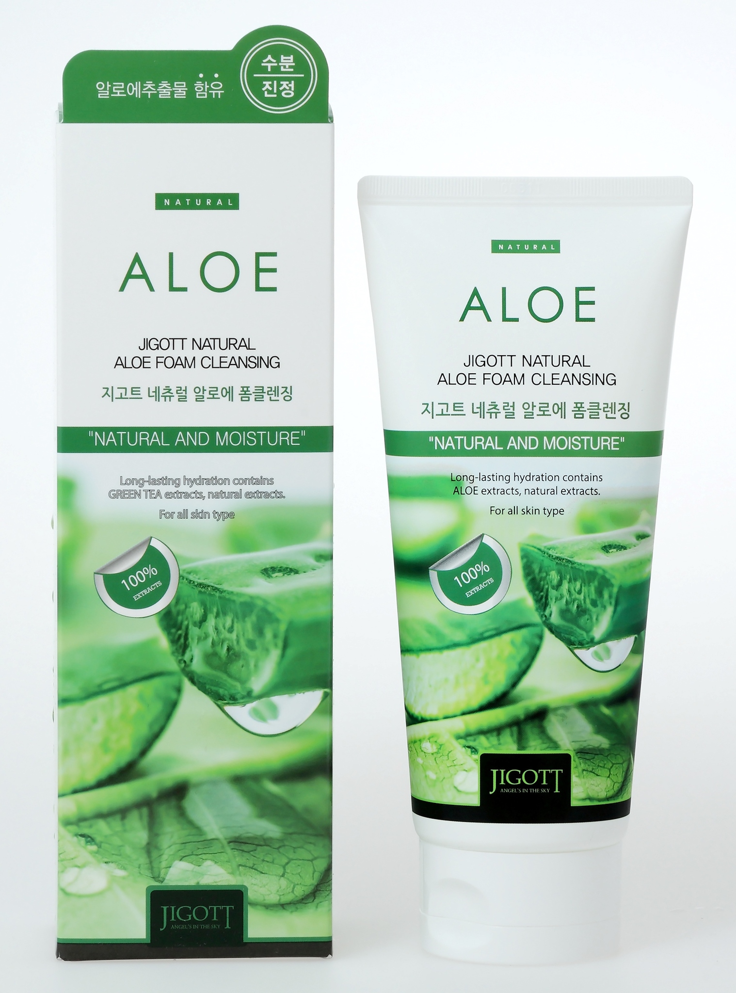 Очищающая успокаивающая пенка для кожи лица с экстрактом алоэ вера Jigott Natural Aloe Foam Cleansing