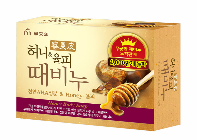 Косметическое мыло-скраб для тела с медом и каштаном Mukunghwa Honey & Chestnut Shell Exfoliating Body Soap