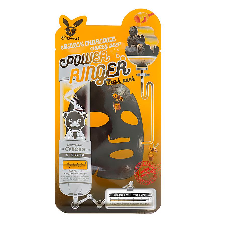 Elizavecca Тканевая маска с древесным углем и медом Black Charcoal Honey Deep Power Ringer Mask, 23 мл