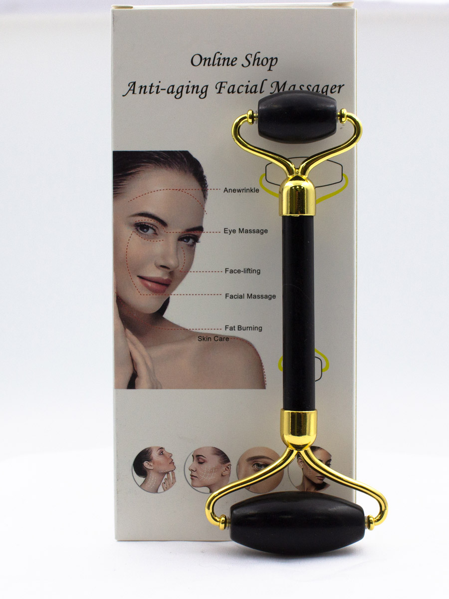 Guasha роллер (14х5,5см) нефритовый с оцинкованной фурнитурой anti-aging facial massage gift set (black), 1 PCS