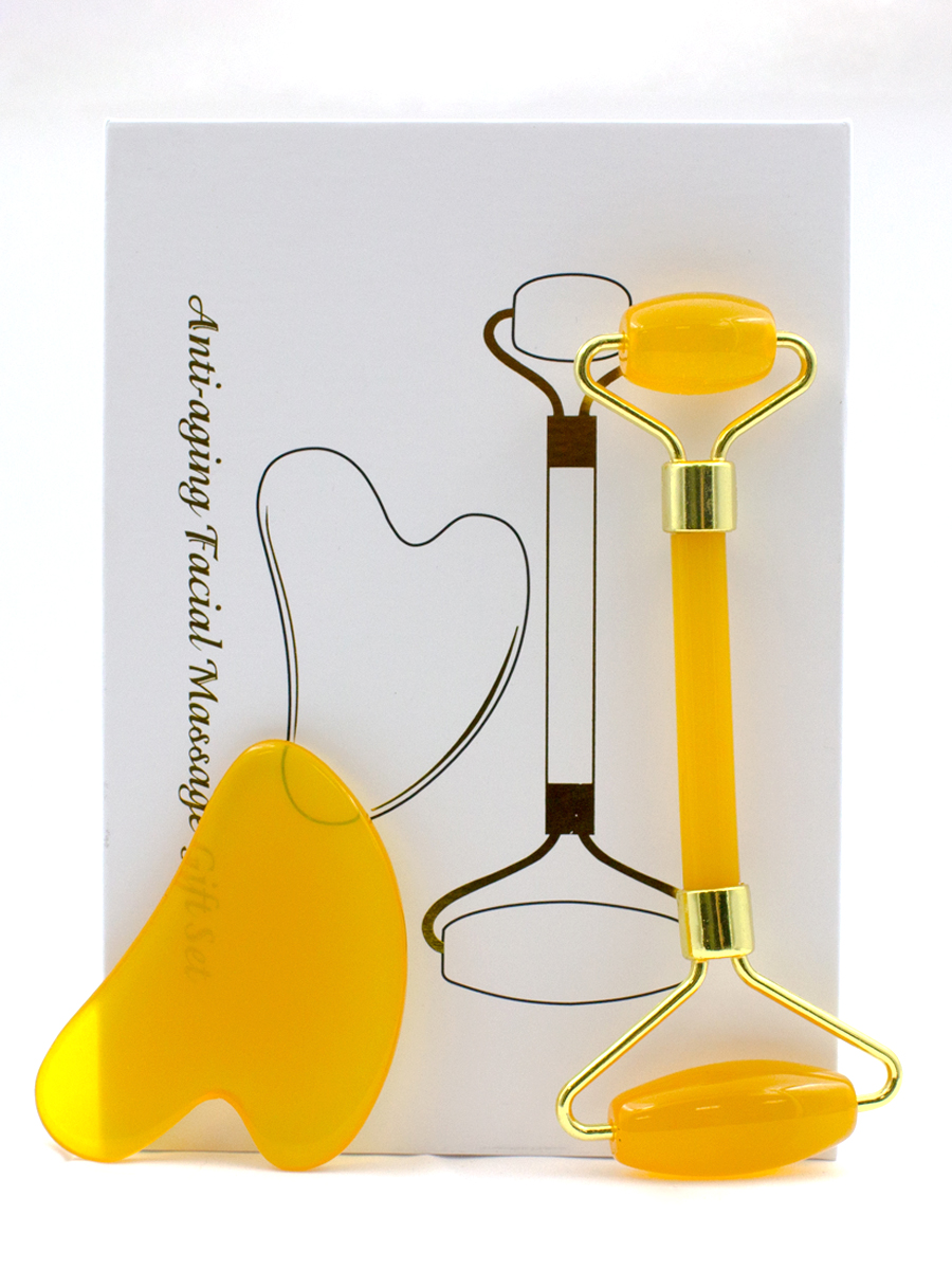 Guasha набор (роллер, 13,5х5,5см и скребок, 5х8см) в коробке с магнитным замком anti - aging facial massage gift set (orange), 2 PCS