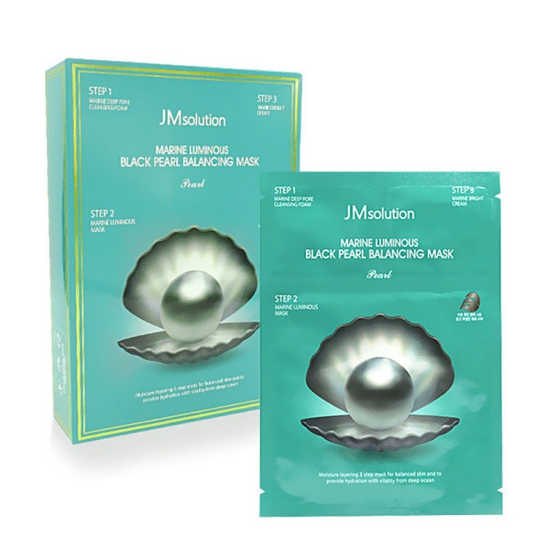 JM Solution Marine Luminous Black Pearl Balancing Mask Трёхшаговый набор для сияния кожи с чёрным жемчугом, 30 мл