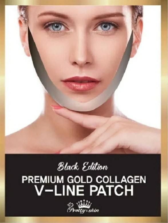 Маска для коррекции контура лица Pretty Skin Black Edition Premium Gold Collgen V-Line Patch