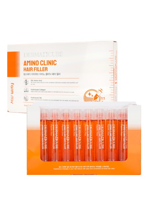 Farmstay Derma Cube Филлер для волос Amino Clinic, 1 г, 13 мл, 10 шт.
