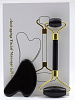 Guasha набор нефритовый (роллер, 13,5х5,5см и скребок, 5х8см) в коробке с магнитным замком anti - aging facial massage gift set (black), 2 PCS